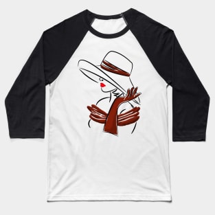 Red Hat Fashion Sketch: Elegant Lady Baseball T-Shirt